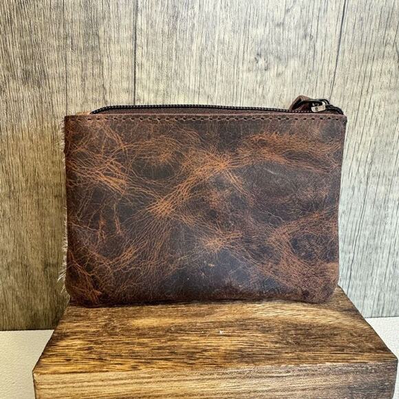 Double Zip Pouch Genuine Cow Hide & Leather Wallet NeW FAST SHIP - Picture 2 of 3